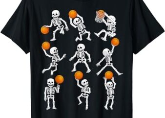 Halloween Basketball Skeletons Dunking Dribble Boys Kids T-Shirt PNG File
