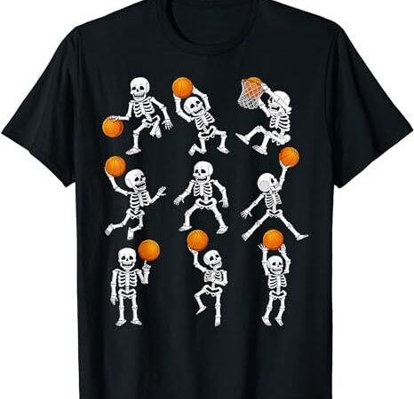 Halloween basketball skeletons dunking dribble boys kids t-shirt png file