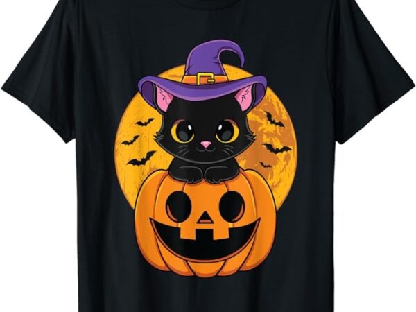 Halloween black cat witch hat pumpkin for kids girls t-shirt png file