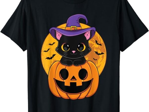 Halloween black cat witch hat pumpkin for kids girls t-shirt png file Halloween black cat witch hat pumpkin for kids girls t-shirt png file