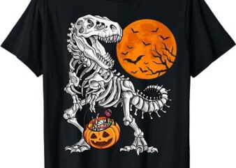 Halloween Boys Dinosaur Skeleton T rex Scary Pumpkin Moon T-Shirt