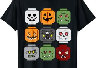 Halloween Building Brick Head Pumpkin Ghost Zombie Friends T-Shirt PNG File