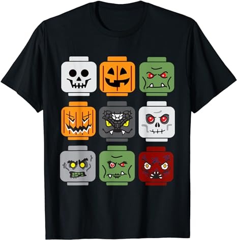 Halloween Building Brick Head Pumpkin Ghost Zombie Friends T-Shirt PNG File