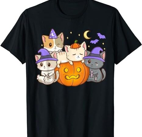 Halloween cats anime cat kawaii neko pumpkin cat lover witch t-shirt png file