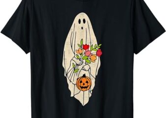 Halloween Costume Vintage Floral Ghost Pumpkin Funny Graphic T-Shirt PNG File