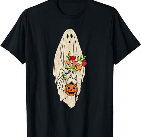Halloween costume vintage floral ghost pumpkin funny graphic t-shirt png file