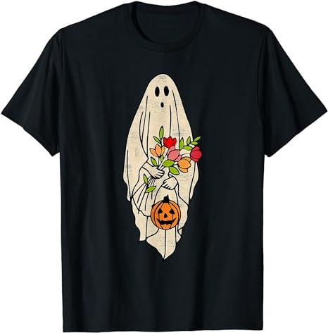 Halloween Costume Vintage Floral Ghost Pumpkin Funny Graphic T-Shirt PNG File