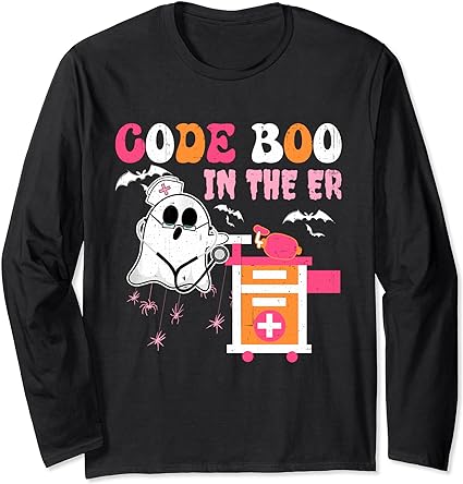 Halloween er costume code boo in the er nurse crew ghost long sleeve t-shirt