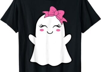 Halloween Funny Ghost With Pink Bow Boo Toddler Girls Kids T-Shirt