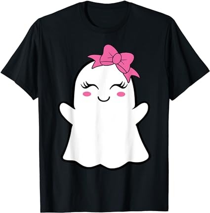 Halloween funny ghost with pink bow boo toddler girls kids t-shirt