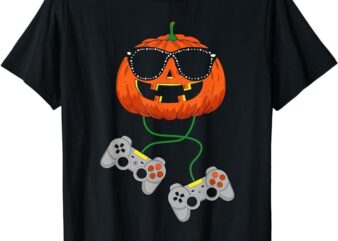Halloween Jack O Lantern Gamer Boys Kids Men Funny Halloween T-Shirt 1 png file