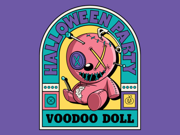 Halloween party with voodoo doll graphic t shirt