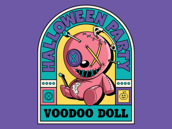 Halloween party with voodoo doll graphic t shirt
