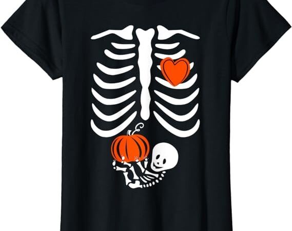 Halloween pregnancy announcement skeleton with baby costume t-shirt