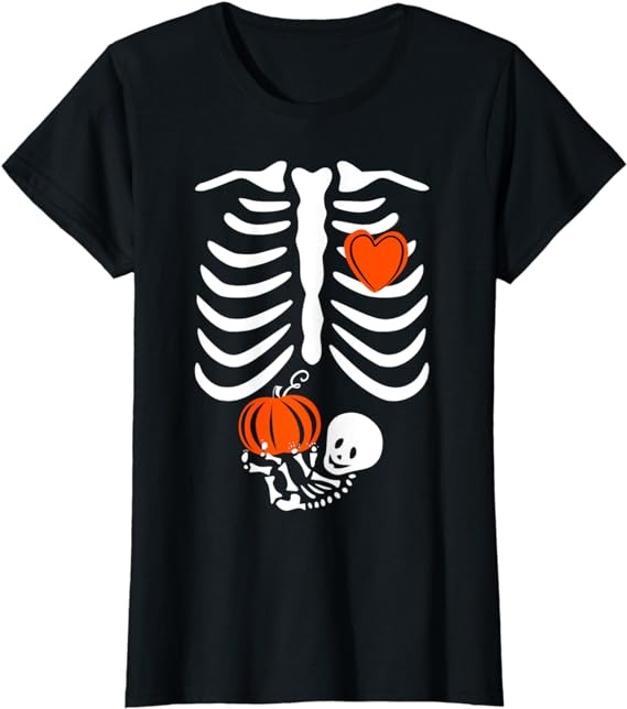 Halloween Pregnancy Announcement Skeleton with Baby Costume T-Shirt ...