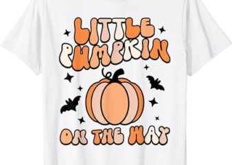 Halloween Pregnancy Little Pumpkin On The Way Groovy T-Shirt PNG File