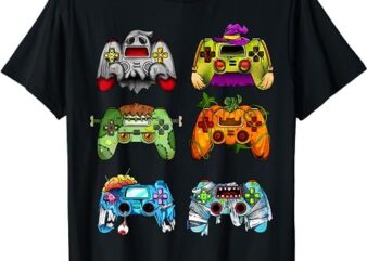 Halloween Pumpkin Witch Gaming Controllers Zombie Boys Kids T-Shirt png file