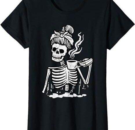 Halloween skeleton messy bun coffee funny costume mom women t-shirt png file