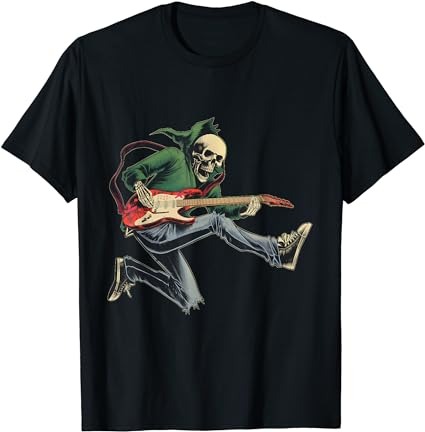 Halloween skeleton playing guitar – rock and roll band tees t-shirt png file
