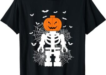 Halloween Skeleton Pumpkin Master Builder Block Building T-Shirt