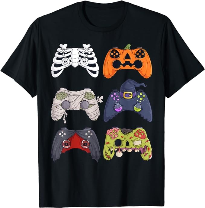 Halloween Skeleton Zombie Gaming Controllers Mummy Boys Kids T-Shirt PNG File