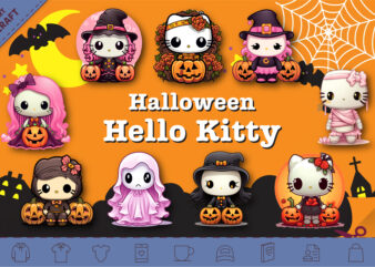 Halloween Spooky Kitty Stickers. Bundle PNG.