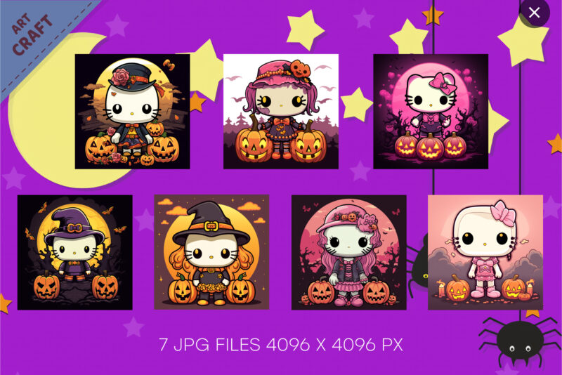 Halloween Spooky Kitty Stickers. Bundle PNG.