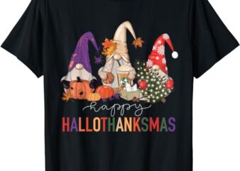Halloween Thanksgiving Christmas Happy HalloThanksMas Gnomes T-Shirt 1