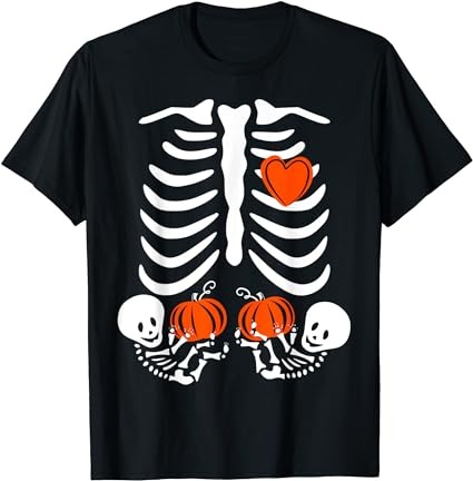 Halloween twin pregnant skeleton twins baby xray rib cage t-shirt png file