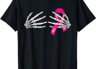 Halloween Womens Boob Skeleton Hand On Breast Cancer Ribbon T-Shirt PNG File
