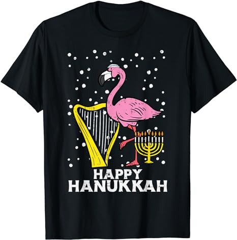 Hanukkah Flamingo Harp Chanukah Jewish Women Girls Kids T-Shirt
