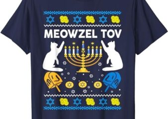 Hanukkah Meowzel Tov Jewish Cat Ugly Sweater Funny Men Women T-Shirt