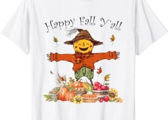 Happy Fall Yall Scarecrow Pumpkin Thanksgiving Halloween T-Shirt PNG File