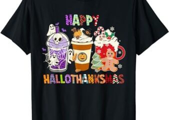 Happy HALLOTHANKSMAS Halloween Thanksgiving Christmas Design T-Shirt PNG File