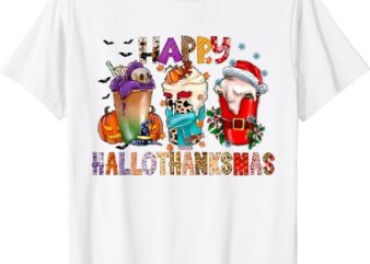Happy Hallothanksmas Funny Halloween Thanksgiving Christmas T-Shirt