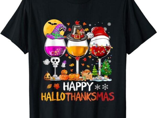 Happy hallothanksmas halloween glasses thanksgiving xmas t-shirt