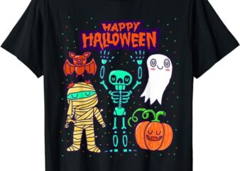 Happy Halloween Skeleton Pumpkin Ghost Cute Kids Boys Girls T-Shirt PNG File