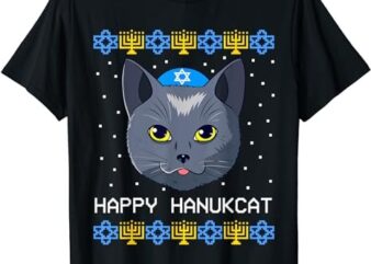 Happy Hanukcat Ugly Hanukkah Sweater Cat Chanukah Jewish T-Shirt 1