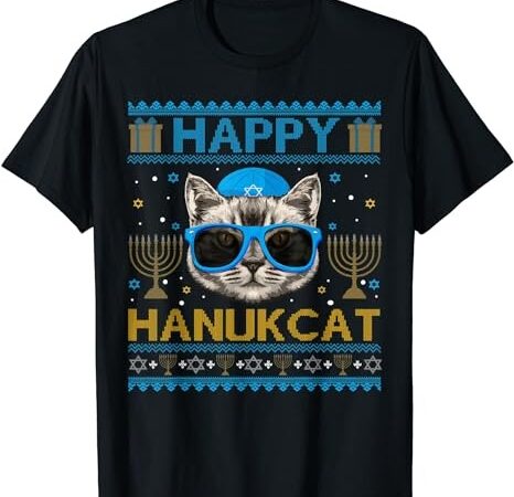 Happy hanukcat ugly hanukkah sweater cat chanukah jewish t-shirt