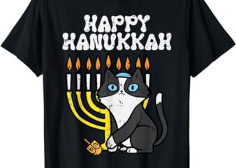 Happy Hanukkah Jewish Cat Funny Chanukah Men Women Kids T-Shirt