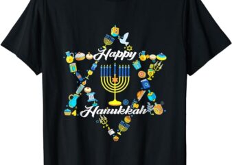 Happy Hanukkah Star Of Davidd Menorah Jewish Christmas Xmas T-Shirt