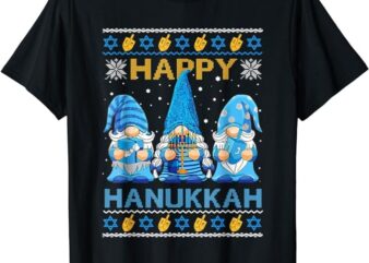 Happy Hanukkah Ugly Christmas Gnome Gnomies Menorah Dreidel T-Shirt