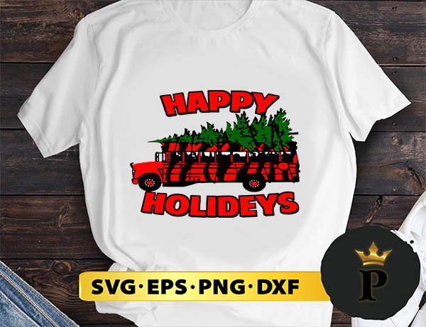 Happy Holideys Red Bus With Christmas Tree SVG, Merry Christmas SVG, Xmas SVG PNG DXF EPS