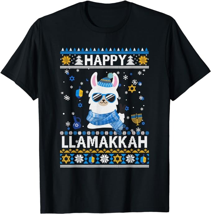 Happy Llamakkah Llama Ugly Hanukkah Ugly Sweater T-Shirt