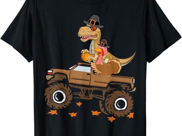 Happy thanksgiving dinosaur turkey riding truck kids boys t-shirt