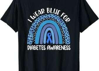 I Wear Blue For Diabetes Awareness Support Rainbow leopard T-Shirt PNG File