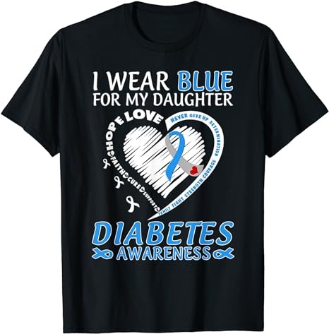 I Wear Blue For My Daughter Diabetes Awareness Blue Ribbon T-Shirt PNG File