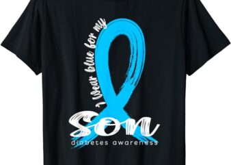 I Wear Blue For My Son Diabetes Awareness Blue Ribbon T-Shirt