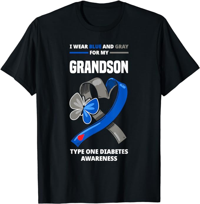 I Wear Blue & Gray For My Grandson Type One Diabetes T-Shirt