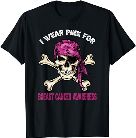 I Wear Pink For Breast Cancer Pink Ribbon Pirate Lovers T-Shirt PNG File